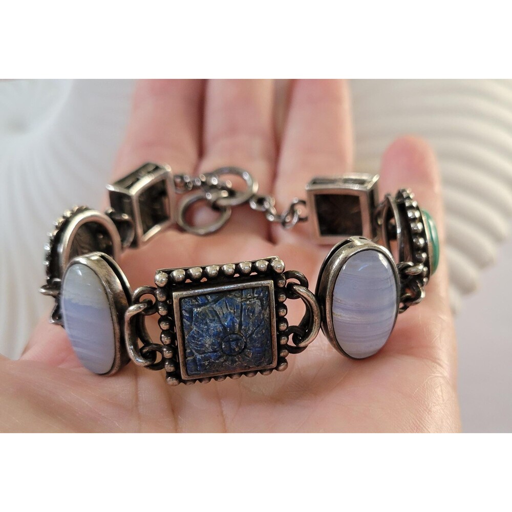 Vintage Whitney Kelly Sterling Silver Multi-Stone Link Bracelet - 8"